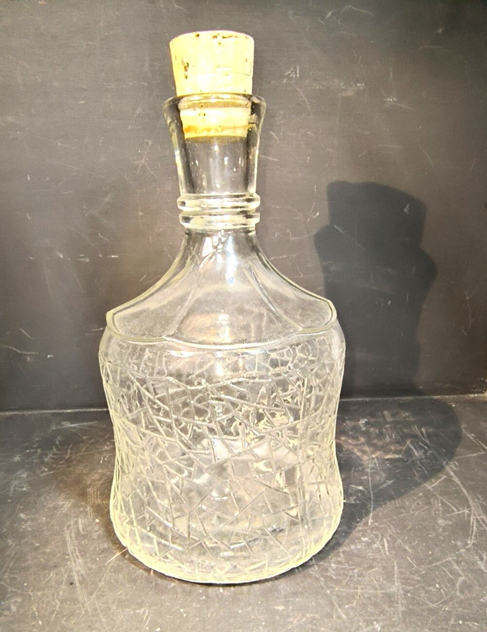 2052. Vintage Glass Crackle Design Vinegar Bottle Cruet Corked